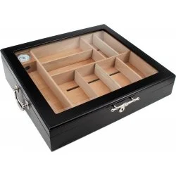 Humidor negru cu capac din sticlă