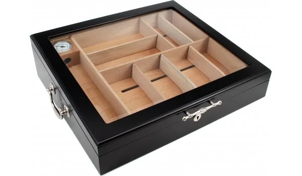 Humidor negru cu capac din sticlă