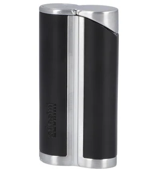 Brichetă cu un singur jet adorini Curve negru cu argintiu satinat, cu perforator de trabuc inclus