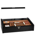 Humidor negru cu capac din sticlă Vega Deluxe adorini