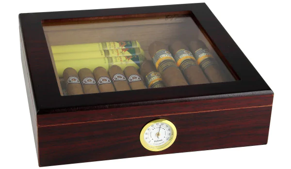 Humidor maro BigSmoke cu capac de sticlă