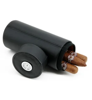 Husa de călătorie BigSmoke tip tub, din piele căptușită cu cedru, pentru trabucuri, cu higrometru inclus