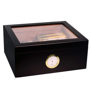 Humidor BigSmoke Medium negru cu capac de sticlă