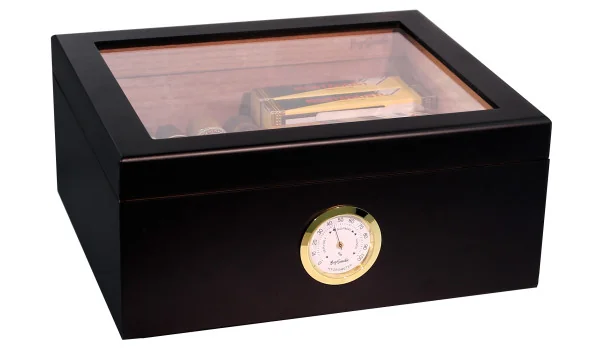 Humidor BigSmoke Medium negru cu capac de sticlă