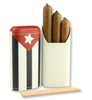 Husă din piele naturală adorini cu steag cubanez pentru 2-3 trabucuri 