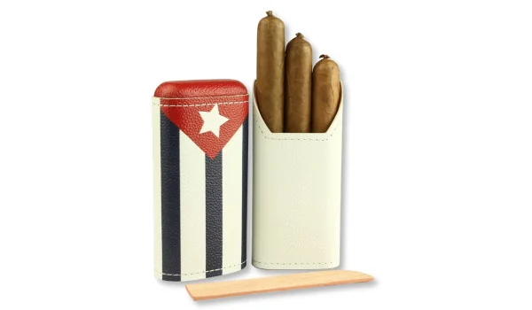 Husă din piele naturală adorini cu steag cubanez pentru 2-3 trabucuri 