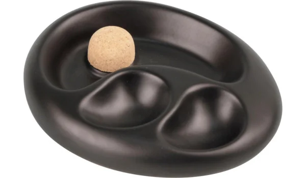 Scrumieră ovală din ceramică pentru pipă, cu 2 suporturi, negru mat