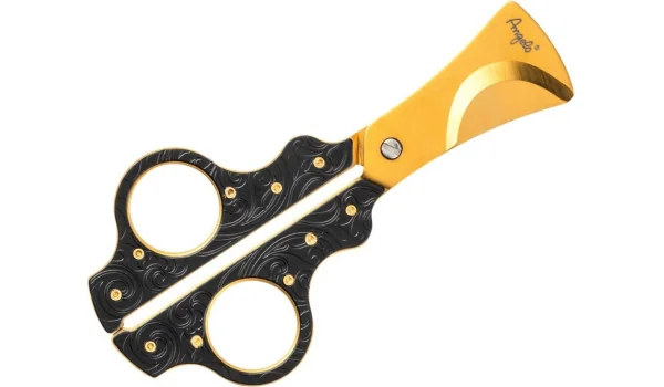 Foarfecă Angelo High-End pentru trabucuri, metal negru și auriu