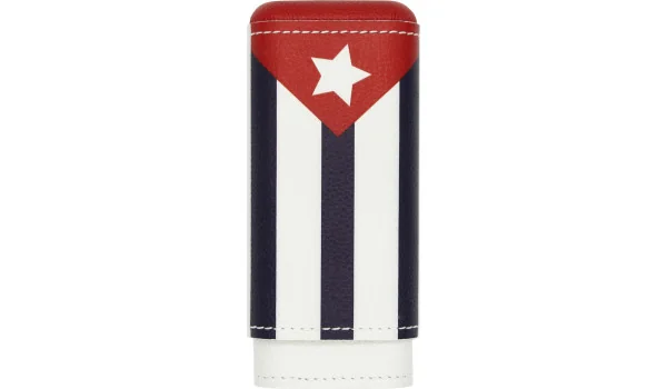 Husă din piele naturală adorini cu steag cubanez pentru 2-3 trabucuri