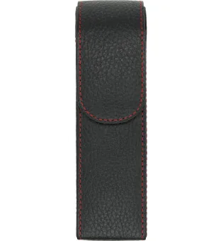 Husă adorini din piele pentru 2 trabucuri, neagră cu cusături roșii, cu pungă pentru cutter sau brichetă