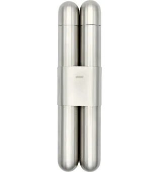 Casetă de trabuc dublă Adorini, din otel de înaltă densitate, cu finish de satin/cedru