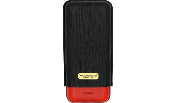 Husă triplă Partagas din piele negru cu roșu pentru trabucuri imagine 2