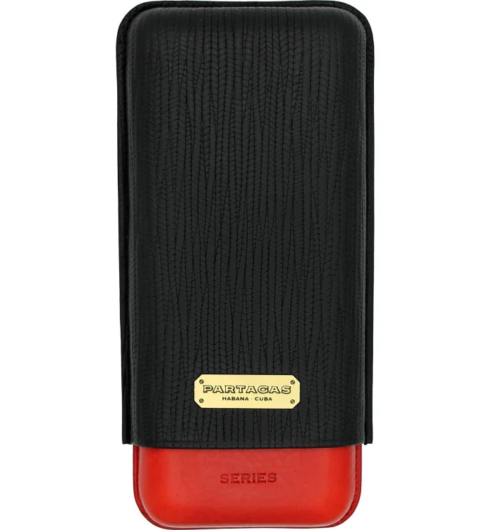 Husă triplă Partagas din piele negru cu roșu pentru trabucuri imagine 2