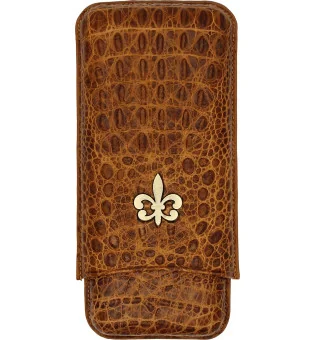 Husă Montecristo Fleur de Lis din piele maro cu model de crocodil pentru 3 trabucuri