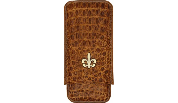 Husă Montecristo Fleur de Lis din piele maro cu model de crocodil pentru 3 trabucuri