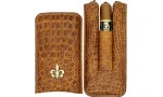 Husă Montecristo Fleur de Lis din piele maro cu model de crocodil pentru 3 trabucuri