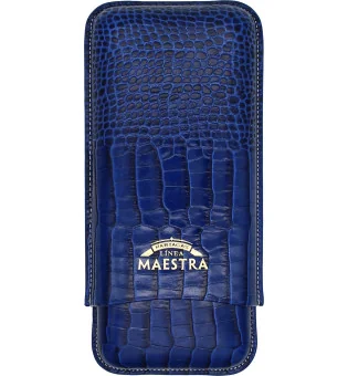 Husă Partagas Linea Maestra din piele albastră pentru 3 trabucuri