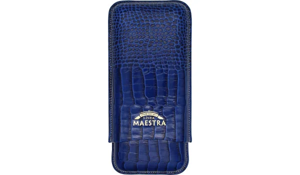 Husă Partagas Linea Maestra din piele albastră pentru 3 trabucuri